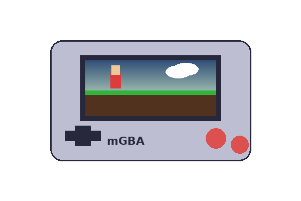 运行中的 mGBA 模拟器，显示 GBA 游戏画面与控制器